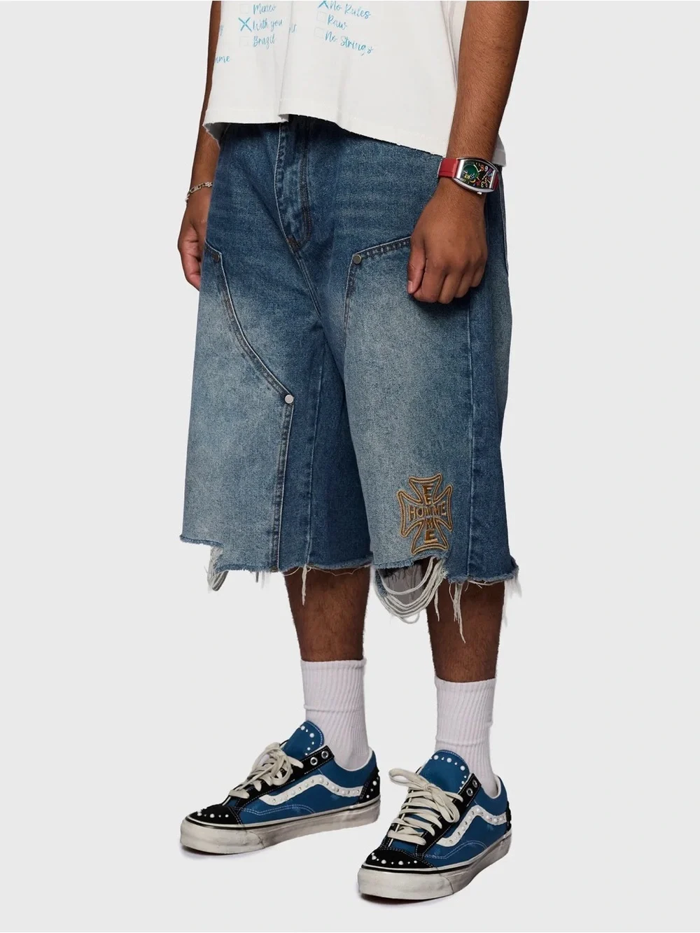 HOMME + FEMME Maison Crest Denim Shorts